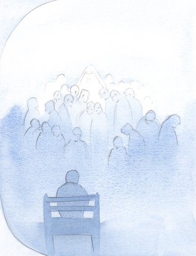 Maryja czekała spokojnie, bo w modlitwie wymieniłem wszystkich bliskich - księży i wielu innych., 2001 (w/c na papierze) autorstwa Elizabeth Wang