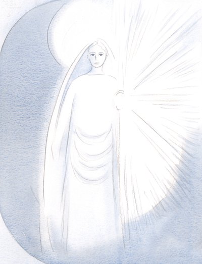 Matka Boża ukazała mi się przede mną w swoim olśniewającym Niebiańskim pięknie, 2000 (w/c na papierze) autorstwa Elizabeth Wang
