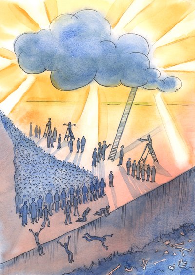 Ludzie kierują się ku śmierci i być może do piekła, 2004 (w/c na papierze) autorstwa Elizabeth Wang