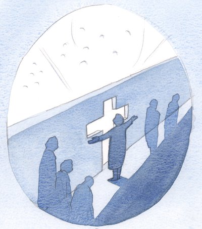 Modlitwa jest jak drzwi, w których zatrzymujemy się od aktywności, aby połączyć się z życiem Nieba, 2000 (w/c na papierze) autorstwa Elizabeth Wang
