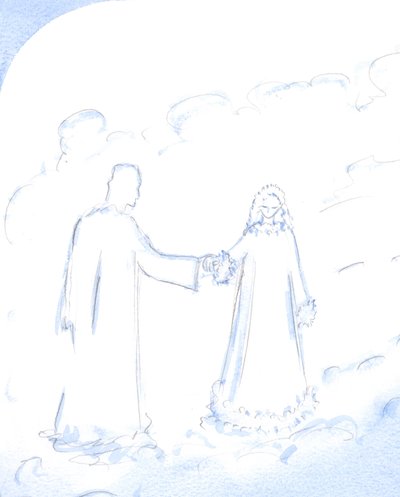 Śnieg, wyjaśnił Chrystus, jest dobrym symbolem promiennej czystości Jego Niepokalanej Matki, którą tak bardzo kocha, 2002 (w/c na papierze) autorstwa Elizabeth Wang