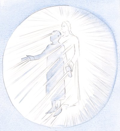 Dopóki wyznam i przyjmę swoje rany – wyjaśnił – będzie mógł „przeświecać” przeze mnie, by pomagać innym duszom, 2000 (w/c na papierze) autorstwa Elizabeth Wang