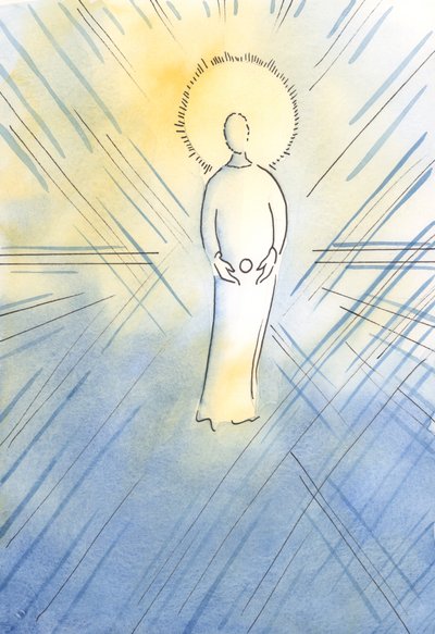 Św. Anna poczęła w swoim łonie Niepokalaną jak hostię; Najświętsza Maryja Panna, która miała zostać Matką Bożą, 2000 (w/c na papierze) autorstwa Elizabeth Wang