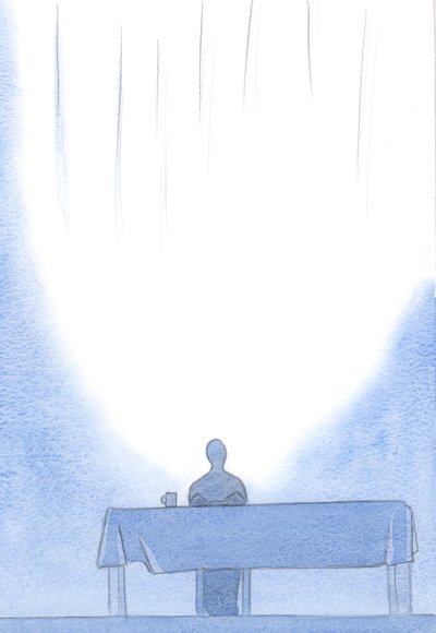 Dziękczynienie za jedzenie, w imię Chrystusa, to boskie dziękczynienie w świętym towarzystwie, 2001 (w/c na papierze) autorstwa Elizabeth Wang