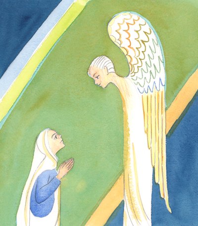 Anioł powiedział do Maryi: "Nie bój się, Maryjo, znalazłaś bowiem łaskę u Boga, 2005 (akwarela na papierze) autorstwa Elizabeth Wang