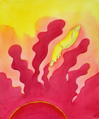 Wniebowzięcie Najświętszej Maryi Panny wyniesionej do nieba przez Ducha Świętego, 2001 (w/c na papierze) autorstwa Elizabeth Wang