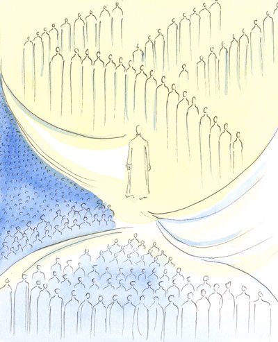 Chrystus, którego spotykamy w Komunii św. jest jakby u „drzwi” trzech obszarów, 2003 (w/c na papierze) autorstwa Elizabeth Wang