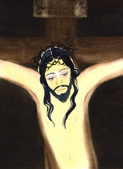 Ukrzyżowanie, 2001 (w/c na papierze) autorstwa Elizabeth Wang