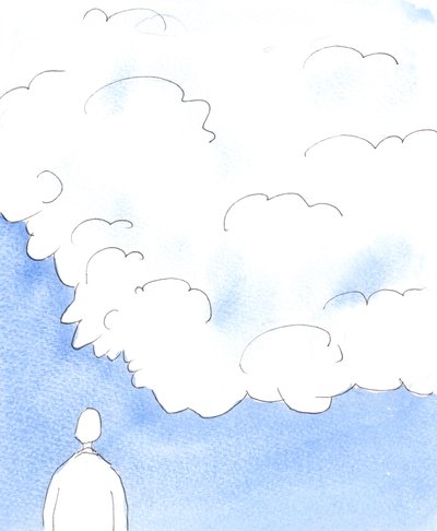 Bóg jest jak nieprzejrzysta chmura, której nie możemy przebić wzrokiem, aby zrozumieć Boże plany i myśli, 2005 (akwarela na papierze) autorstwa Elizabeth Wang