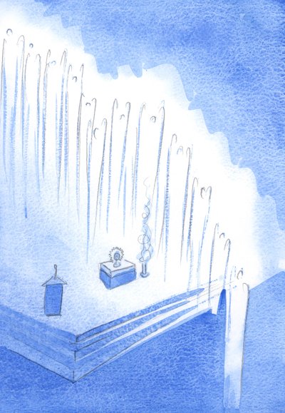 Święci Aniołowie ustanowili straż honorową z wyżyn kościoła - w cichej adoracji Chrystusa, na wystawie, 2002 (w/c na papierze) autorstwa Elizabeth Wang