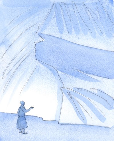 Pan pokazał mi osobę z małym kamykiem w dłoni, co symbolizowało czystą miłość, którą okazuje wszystkim, 2004 (w/c na papierze) autorstwa Elizabeth Wang