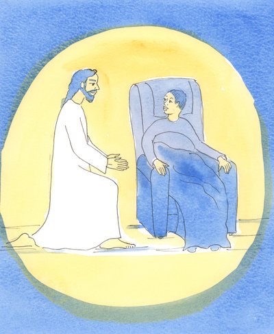 Pan przychodzi z nami, kiedy tworzymy „komunię duchową”, 2004 (w/c na papierze) autorstwa Elizabeth Wang