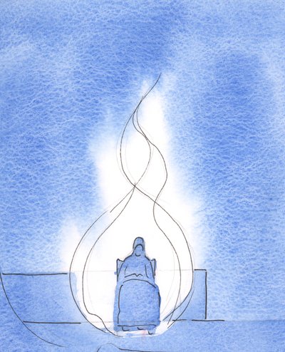 Pan wyjaśnił, że przez zjednoczenie z Chrystusem „płonę” chwałą, w kościele, w cichej modlitwie, 2003 (w/c na papierze) autorstwa Elizabeth Wang