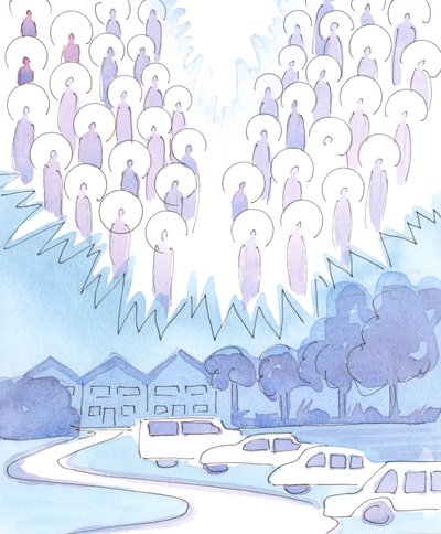 Pan dał mi wgląd w naszą piękną wioskę, którą pozwolił mi cieszyć się pośród wielu lat bólu, 2004 (w/c na papierze) autorstwa Elizabeth Wang