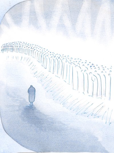 Święci w Niebie czczą tych, którzy – choć niedoskonali – żyją dla Chrystusa na ziemi., 2000 (w/c na papierze) autorstwa Elizabeth Wang