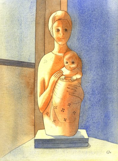 Dziewica z Dzieciątkiem, 2001 (w/c na papierze) autorstwa Elizabeth Wang