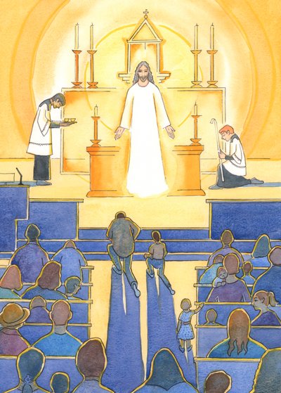 „Klejnotem” w sercu Kościoła katolickiego jest Jezus, nasz Boski Zbawiciel, obecny w tabernakulum, 2004 (w/c na papierze) autorstwa Elizabeth Wang