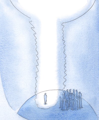 Dusza, która opróżnia się z próżnych pragnień, tworzy miejsce na ziemi dla Chrystusa, a Niebo i ziemia łączą się, 2000 (w/c na papierze) autorstwa Elizabeth Wang
