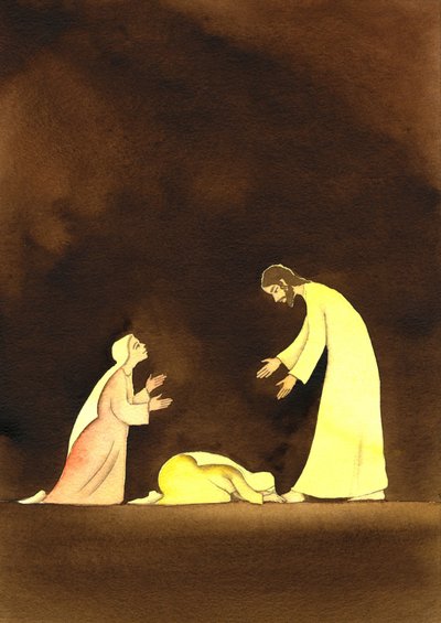 Dwie Marie ze Zmartwychwstałym Chrystusem, 2001 (w/c na papierze) autorstwa Elizabeth Wang