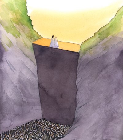 Mur grzechu, który oddziela nas od Boga, wznosi tylko Chrystus, który stoi ze Swoją Matką. Tylko On może nam pomóc osiągnąć Chwałę Nieba, 2002 (w/c na papierze) autorstwa Elizabeth Wang