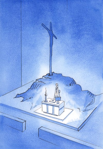 To jest kielich Mojej Krwi”: Ofiara Kalwarii jest reprezentowana na każdej Mszy, 2001 (w/c na papierze) autorstwa Elizabeth Wang