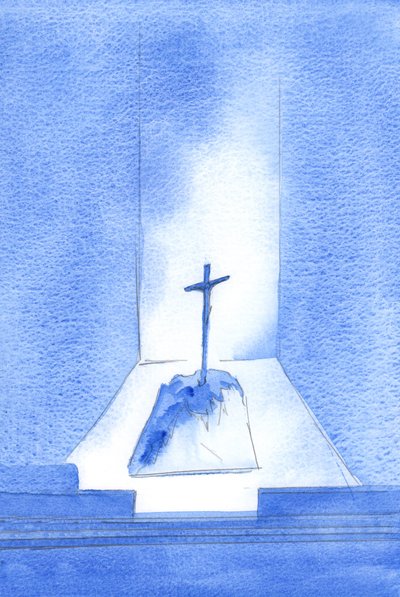 To jest serce wiary katolickiej: że Chrystus umarł, aby nas zbawić; i że ta sama zbawcza Ofiara jest ponownie przedstawiana i ofiarowana tutaj podczas Mszy Świętej w formie sakramentalnej, 2002 (w/c na papierze) autorstwa Elizabeth Wang