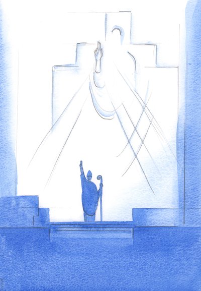 Przez każdego biskupa, który jest w komunii z Papieżem, Bóg Ojciec nas uświęca, naucza i prowadzi, 2002 (w/c na papierze) autorstwa Elizabeth Wang
