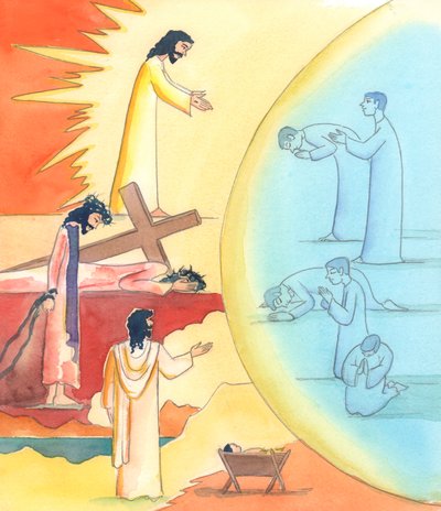 Poprzez modlitwę, zwłaszcza poprzez cykl modlitwy liturgicznej Kościoła, możemy wejść w Tajemnice ziemskiego życia Chrystusa, 2005 (akwarela na papierze) autorstwa Elizabeth Wang