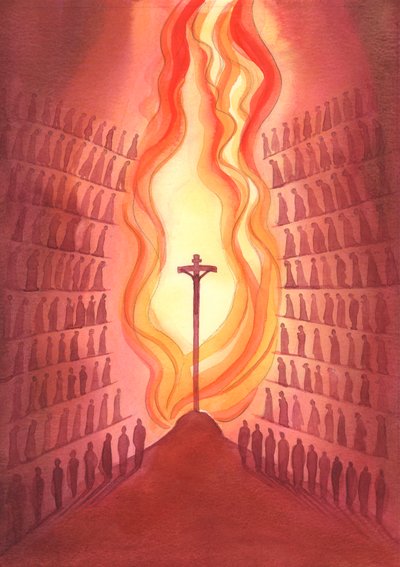 Poprzez Mszę każde pokolenie ludu Bożego jest obecne w jedynej Ofierze złożonej Chrystusowi na ołtarzu., 2001 (w/c na papierze) autorstwa Elizabeth Wang