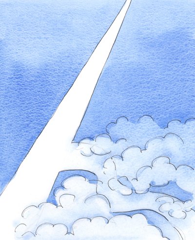 Dopóki nie znajdziemy wąskiej Drogi, która prowadzi prosto do Nieba, to tak jakbyśmy wędrowali po nieznanej drodze, w zachmurzonym terenie, w ciemności, 2003 (w/c na papierze) autorstwa Elizabeth Wang