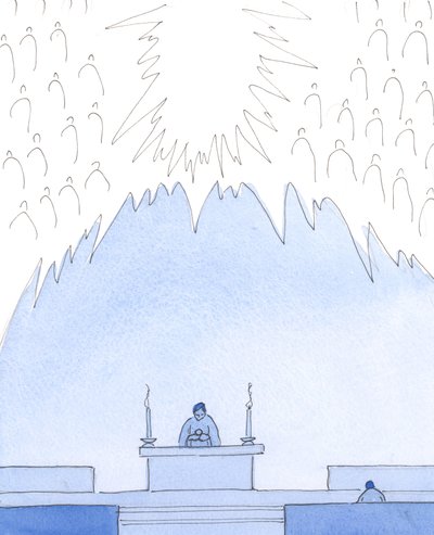 Wyznajemy nasze grzechy na początku Mszy, ale nie możemy popadać w przygnębienie naszymi małymi uchybieniami, 2004 (w/c na papierze) autorstwa Elizabeth Wang