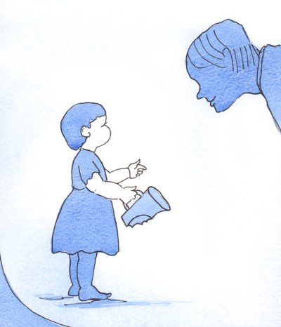 Musimy stanąć przed Bożym spojrzeniem jak małe dzieci, które są skruszone, ale też odważne i ufne, 2003 (w/c na papierze) autorstwa Elizabeth Wang