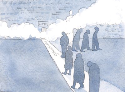 Małe drzwi do życia znajdujemy tylko wtedy, gdy podążamy drogą cierpienia., 2000 (w/c na papierze) autorstwa Elizabeth Wang