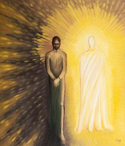 Pamiętajmy o dwóch obrazach Chrystusa: Chrystusa zranionego i Chrystusa triumfującego, 2001 (olej na pokładzie) autorstwa Elizabeth Wang