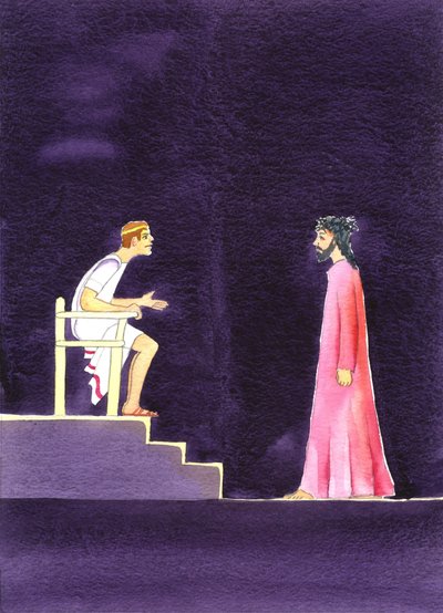 "Co jest prawdą?" powiedział Piłat do Jezusa, 2001 (w/c na papierze) autorstwa Elizabeth Wang