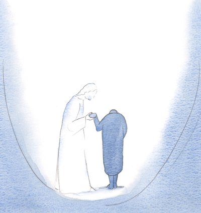 Kiedy kłaniałam się Mu w Komunii, On mnie podniósł, 2000 (w/c na papierze) autorstwa Elizabeth Wang