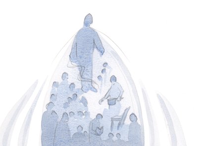 Kiedy dusza ofiarowuje wszystko, w hołdzie Ojcu, wszystko w tym życiu jest wciągane w górę przez Boga do Siebie., 2001 (w/c na papierze) autorstwa Elizabeth Wang