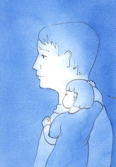 Kiedy ktoś odpoczywa jak dziecko, w objęciach Ojca, w modlitwie, ta osoba nie może wiele „widzieć” właśnie z powodu bliskości tego związku, 2002 (w/c na papierze) autorstwa Elizabeth Wang