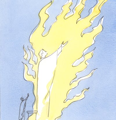 Ilekroć Najświętsza Ofiara składana jest z naszego ołtarza, Chrystus Obecny w sakramentalnej formie wysławia Ojca w ognistej miłości Ducha Świętego, 2003 (w/c na papierze) autorstwa Elizabeth Wang