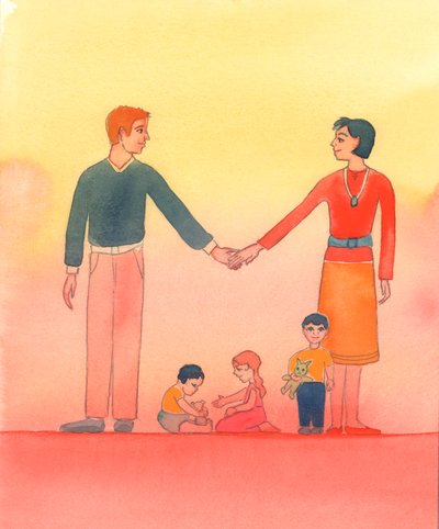 Tam, gdzie małżeństwo naprawdę kocha się nawzajem i kocha Boga, chce czynić Jego Wolę, 2002 (w/c na papierze) autorstwa Elizabeth Wang
