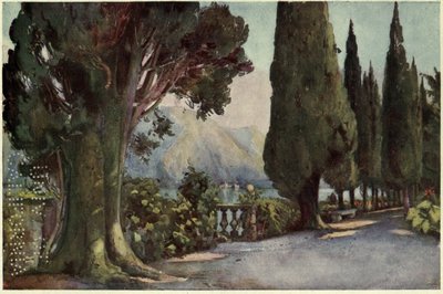 Cypress Avenue, Villa del Pizzo, Lago di Como, Ilustracja z „Włoskich jezior” Richarda Bagota autorstwa Ella Du Cane