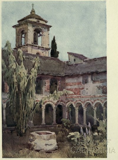 Chiostro di Piona, Jezioro Como, ilustracja z „Włoskich jezior” Richarda Bagot autorstwa Ella Du Cane
