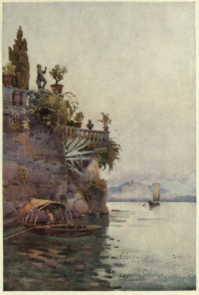 W cieniu tarasu, Lago di Como, ilustracja z „Włoskich jezior” Richarda Bagot autorstwa Ella Du Cane