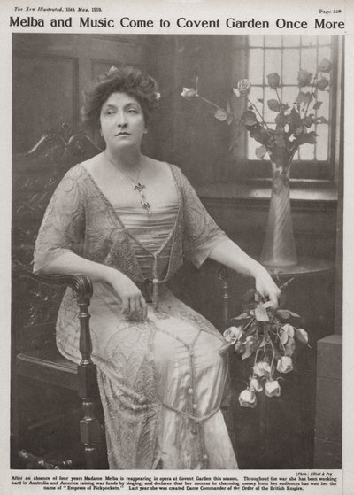 Dame Nellie Melba, australijska śpiewaczka operowa (zdjęcie czarno-białe) autorstwa Elliott and Fry Photography Studio