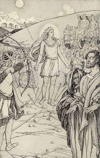 Każda strzała przestrzelona przez głowę, ilustracja z „Mity z wielu krain”, opublikowana w 1912 r. autorstwa Elmer Boyd Smith