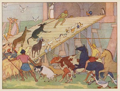 Arka Noego: Wchodzimy na pokład (kolorowa litografia) autorstwa Elmer Boyd Smith