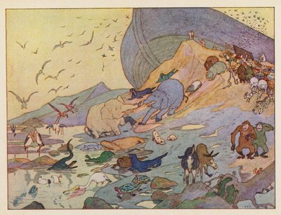Arka Noego: Opuszczanie arki (kolorowa litografia) autorstwa Elmer Boyd Smith