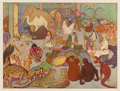 Arka Noego: Życie na morzu (kolorowa litografia) autorstwa Elmer Boyd Smith