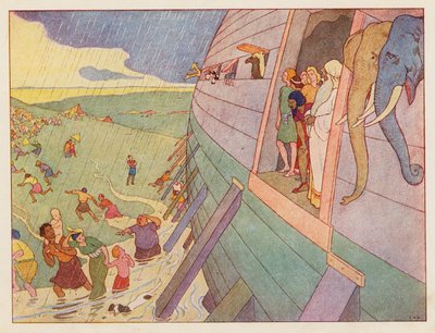 Arka Noego: Deszcz (kolorowa litografia) autorstwa Elmer Boyd Smith