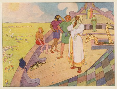 Arka Noego: Czekając na deszcz (kolorowa litografia) autorstwa Elmer Boyd Smith